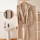 Hooded Washed Waffle Cotton Bathrobe - Beige - Ocoza