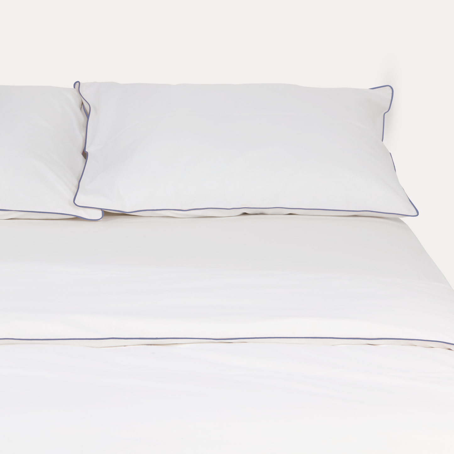 Classic Percale Duvet Cover- White with Navy Blue Pipe Edge